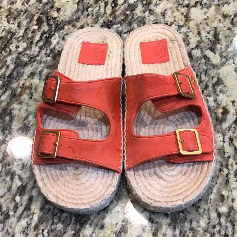TORY BURCH Two Band Orange Suede Espadrilles Size 8.5